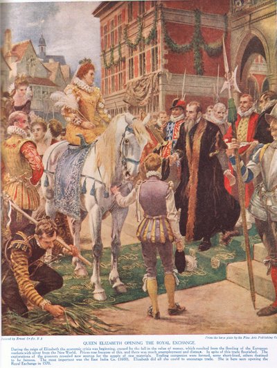 Queen Elizabeth I Opening the Royal Exchange in 1570, Illustration from Hutchinson